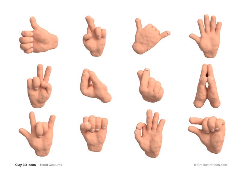 Clay 3D Hand Gesture Icons pack showcase image