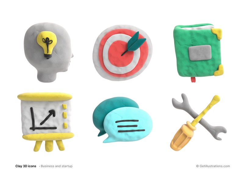 Clay 3D Business Icons pack showcase image