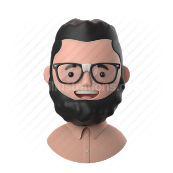 man, male, people, person, beard, thick beard, broken glasses, glasses, shirt