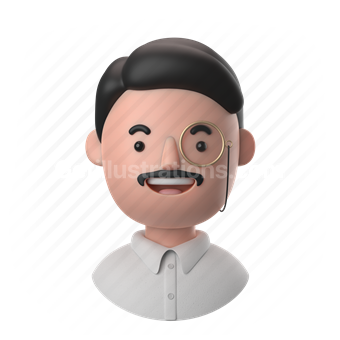 man, male, people, person, moustache, mustache, shirt, office, worker, monocle