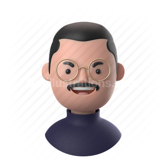 man, male, people, person, moustache, round glasses, mustache, glasses