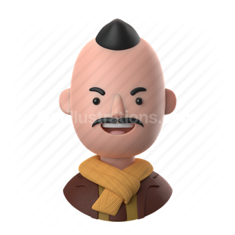 man, male, people, person, mowhawk, moustache, mustache, scarf, jacket