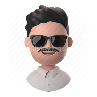 man, male, people, person, wavy hair, shirt, moustache, mustache, sunglasses, glasses