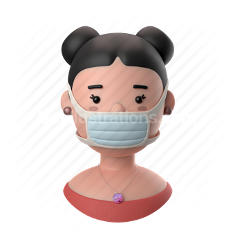 woman, female, person, people, face mask, mask, earrings, necklace, buns